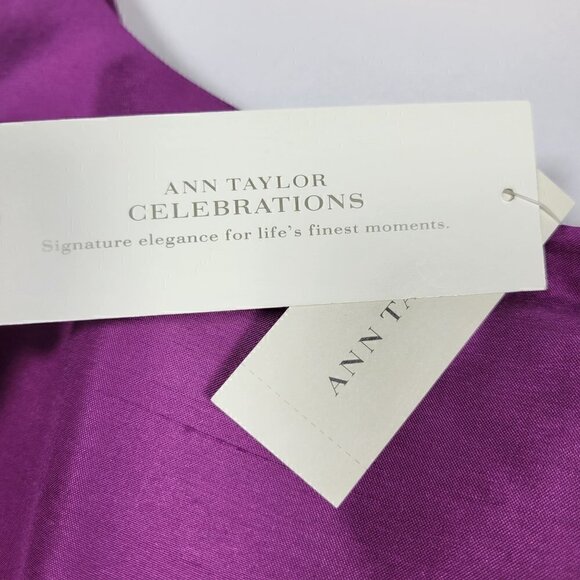 NWT Ann Taylor Women's Celebrations Silk Dupioni Purple Belted Dress Size 14 - Picture 13 of 16